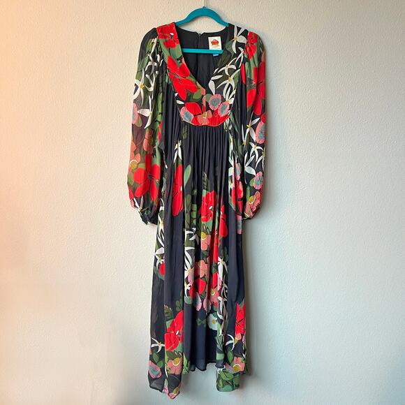 Farm Rio Anthropologie Multicolor Long Sleeve Floral Maxi Dress - Picture 2 of 6